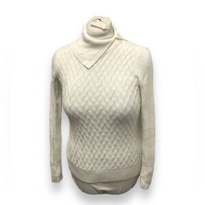 Lands’ End Women’s Split Cowl Neck Cotton Sweater, Ivory, size XS